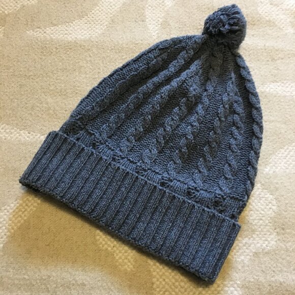 Pale Blue Cotton Blend Knit Parkhurst Canadian Made Pom Beanie - Picture 1 of 7
